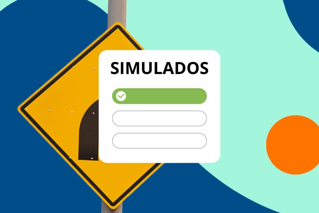 Placa sinalização "SIMULADOS" e interface gráfica.