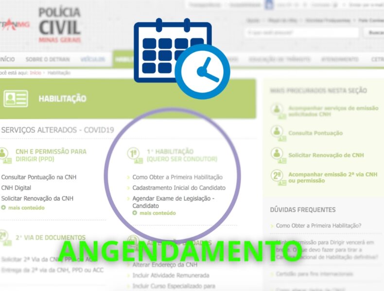 Tela de agendamento DETRAN com destaque.