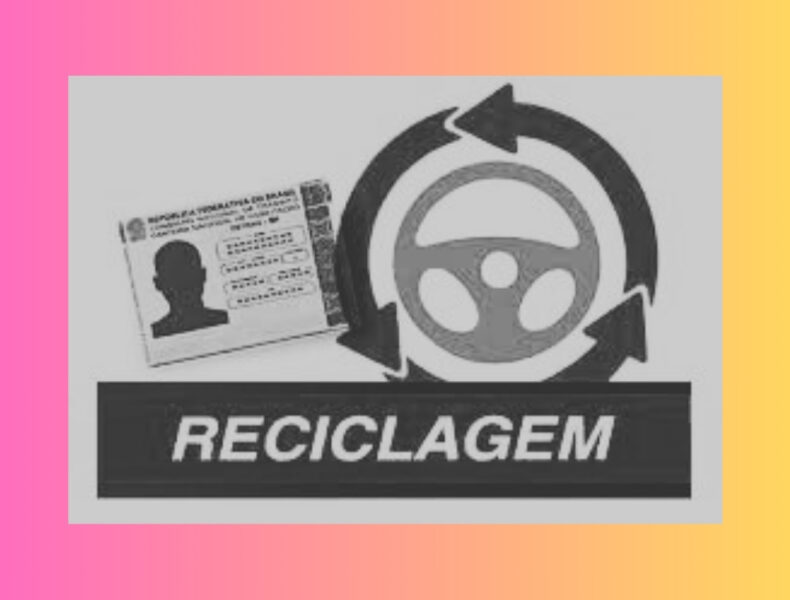 Símbolo reciclagem e identidade, fundo rosa e amarelo.