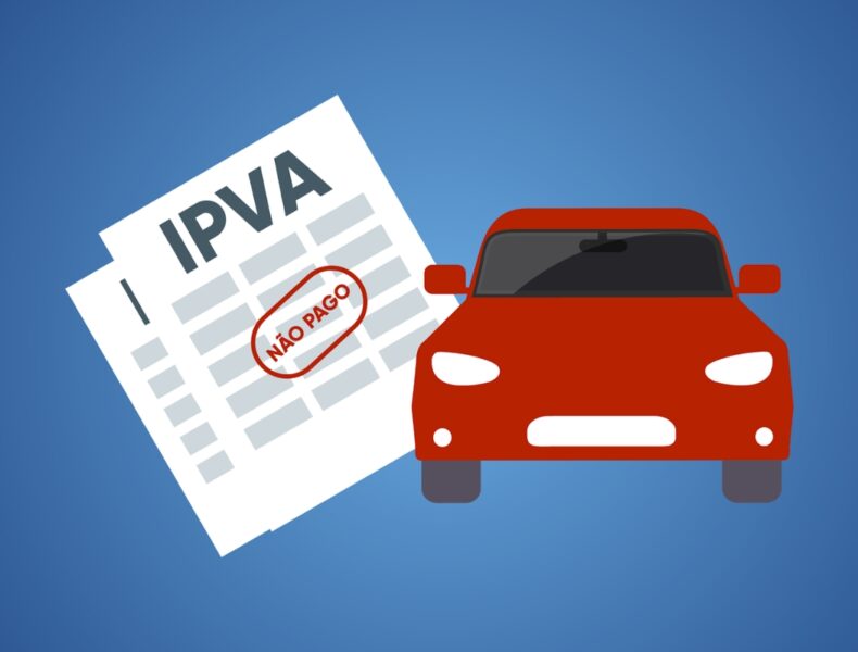 Boleto IPVA não pago e carro vermelho.