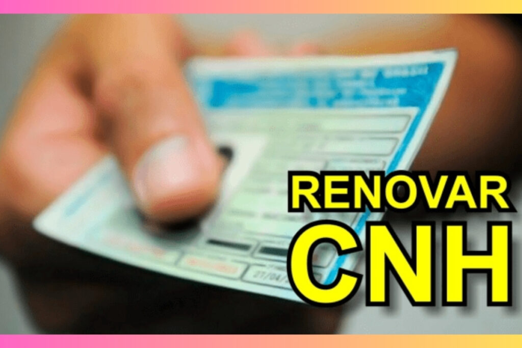 Mão segurando carteira de motorista, texto 'Renovar CNH'.